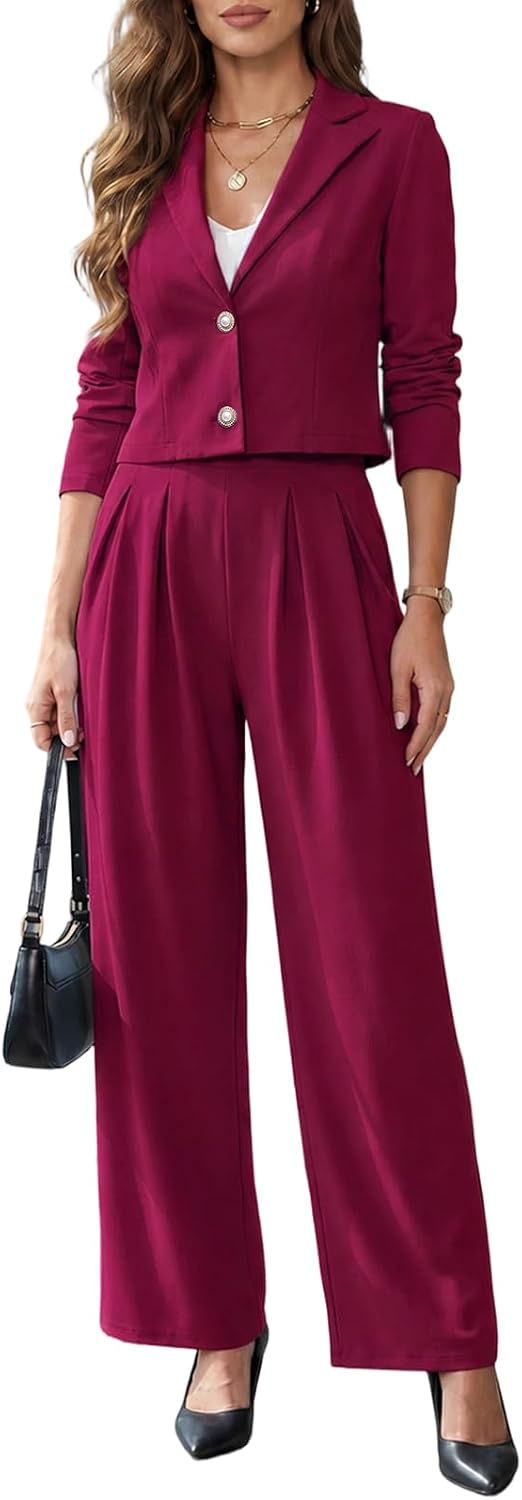 Pant Suits for Women Dressy 2 Piece Cropped Blazer Pant Set