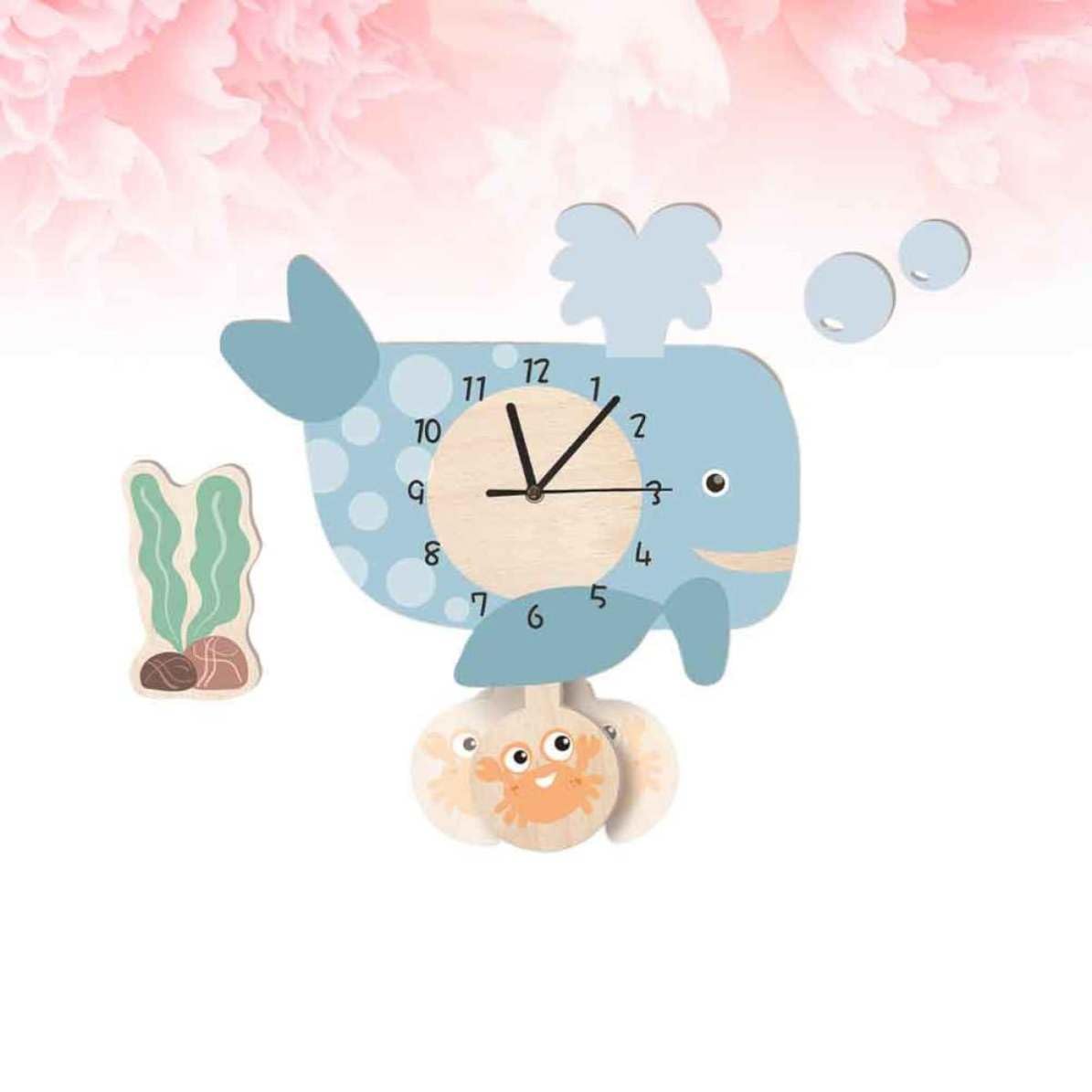 Reloj de Pared Infantil en Forma de Ballena, Silencioso, Ecológico, Adorno para Salón, Dormitorio y Aula, Fácil de Colgar, Diseño Original para Hogar