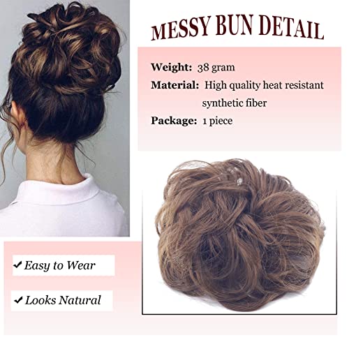 Cybelleza Messy Bun Hair Piece Curly Hair Scrunchies Thick Messy Hair Bun Updo Hairpiece Synthetic Ribbon Ponytail Extensions Donut Chignons Wavy Wig for Women Girls 35g Chestnut Brown - Image 2
