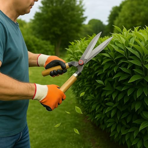 Image of Cinagro Garden Hedge Shears with Wooden Handle, 4mm Thick Heavy Duty Carbon Steel Blade, Comfortable Grip for Trimming, Pruning, Cutting, Hedge Cutter Tool For Lawn, Shrub, Plant Branch Scissors