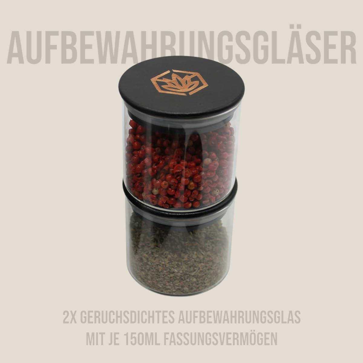 Stash Box aus Bambusholz mit Zahlenschloss | 4-teiliger Premium Grinder aus Metall mit Rolling Tray Set, Paper Spender und zwei geruchsdichte Glasbehälter