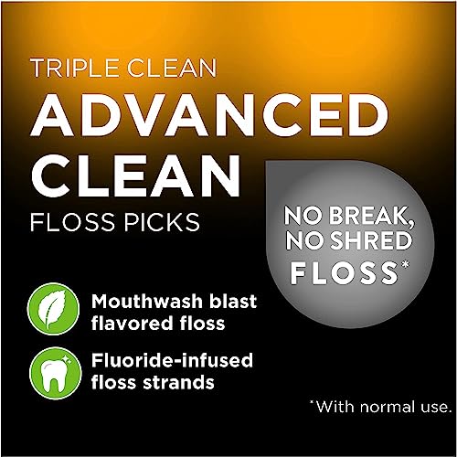 DenTek Triple Clean Advanced Clean Floss Picks, No Break & No Shred Floss, 20 Count (Pack of 1)