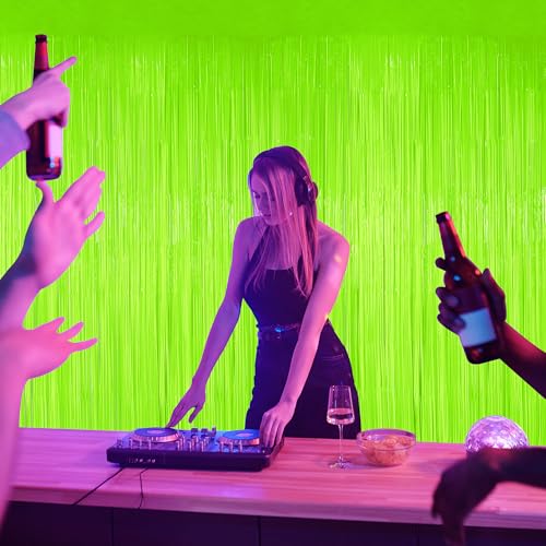 Glow in The Dark Party Supplies,3 Pack Neon Party Decorations,9.9 X 6.6 ft Fluorescent Tinsel Foil Fringe Curtains Macaron Yellow,Photo Booth Prop Backdrop Streamer for Birthday Party Streamer Decor by Siawoy - Used condition - Image 4