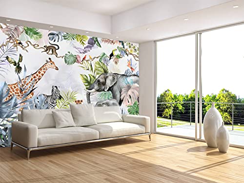 Mfwfm Safari Wallpaper For Kids With Animals Jungle Wall Mural Watercolor Animals Nursery Wallpaper Children Room Decor (Not Peel N' Stick) #TOP2