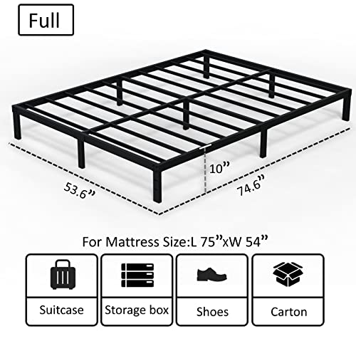 Emoda 10 Inch Full Size Bed Frame Heavy Duty Metal Platform No Box Spring Needed, Easy Assembly Noise Free, Black #TOP2