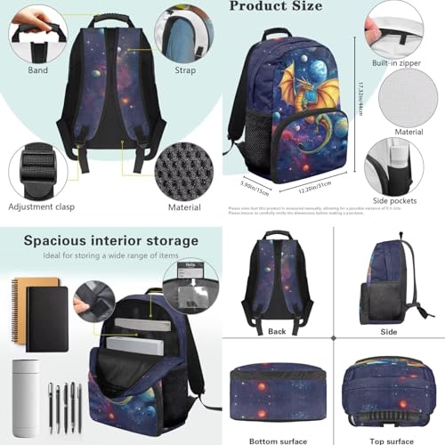 School Backpack for Boys, 4Pcs Personalized Dragon Backpack Set, Kids Bookbag for Kindergarten/Elementary/Preschool, Moon 17" School Bag with Lunch Box Pencil Case Keychain4