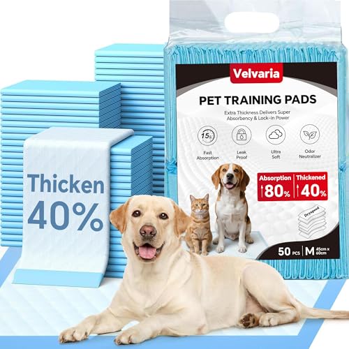 Velvaria Dog Pee Pads - Super Absorbent Disposable Pee Pads for Dogs Leak-Proof Quick-Drying Pet Training Pads (M(50pcs-45*60cm))