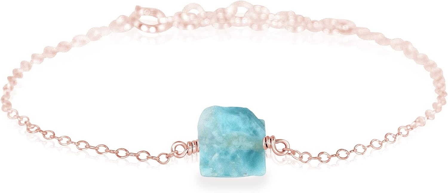 Luna Tide Larimar Raw Nugget Anklet in 14k Rose Gold Fill
