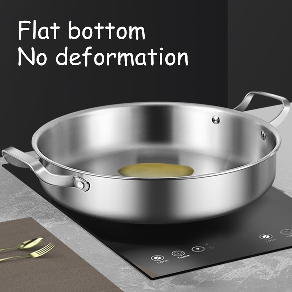Spanish Paella Pan with Lid, Stainless Steel Skillet Pan with Dual Handles Nonstick Frying Pans Food Plate Large Seafood Pans Great for Paella Parties Indoors Outdoors,10.2inch