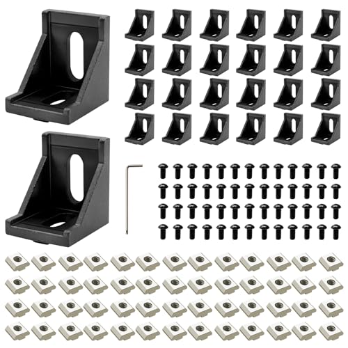 Image of 24pcs 3030 Aluminum Extrusion Corner Brackek Black 3030 Hardware Accessories T-Slot with Screws for 8020 Aluminum Profile 3D Printer Accessories