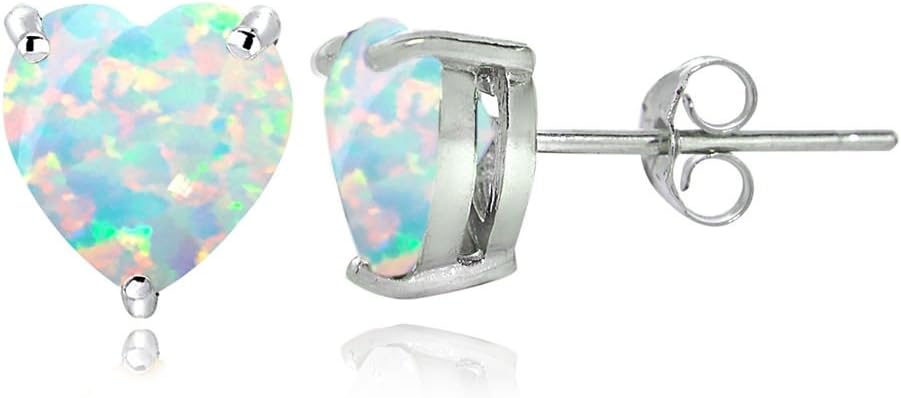 Sterling Silver Genuine, Created or Simulated Birthstone Gemstone 7mm Heart Stud Earrings