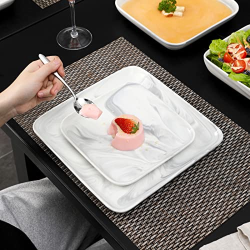 Malacasa Flora 30 Piece Marble Grey Square Dinnerware Sets Bundle With Ivy 24 Piece Marble Plates And Bowls Sets #TOP5