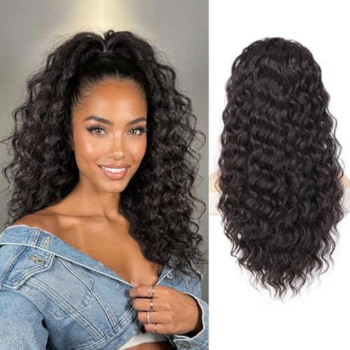 AISI BEAUTY 22 Inch Long Curly Drawstring Ponytail Extension for Women