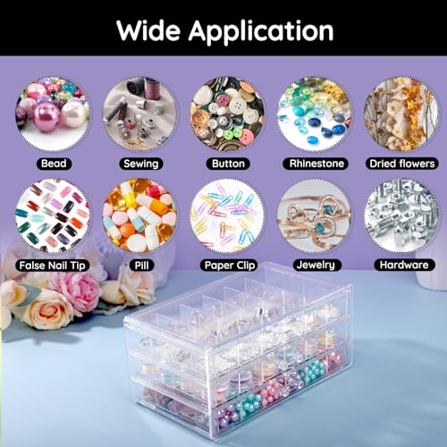 Image of Segbeauty 72 Grids Acrylic Jewelry Organizer, 3 Tier Earring Storage Box, Jewelry Display Stand with Small Compartments, Clear Stackable Storage Drawers for Nail & Bead Organization