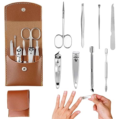 8 Pcs Manicura Pedicura Set, Set de Uñas de Viaje, Kit Cortaúñas de Acero Inoxidable, Set de Manicura para Mujeres, Kit de Pedicura,Tijeras de Uñas, Cortaúñas Kit de Pedicura Kit