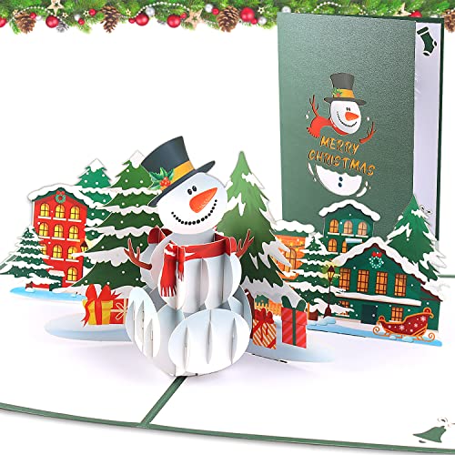 Cartes de Noël 3d, Carte de Voeux 3d Pop-Up pour Noël, Carte Pop-Up Carte de Voeux pour Noël, Carte de Voeux Noel avec Enveloppes, Motif de Noël, Cadeau d'Artisanat Créatif, Père Noël, Élan (Snowman) Cover