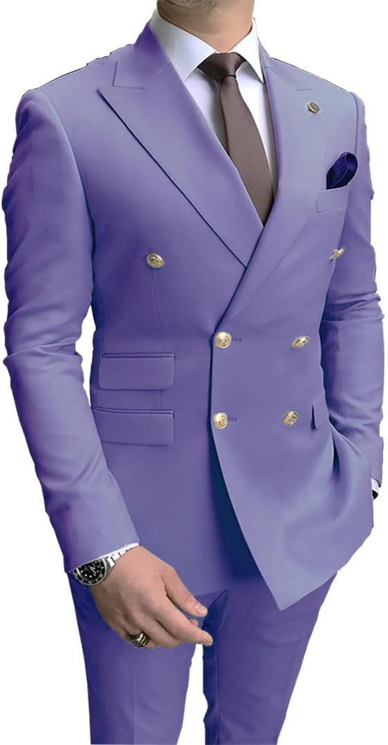 Men Navy Party Tuxedos 2 Pieces Peak Lapel Men Suits Gold Buttons Style Suits