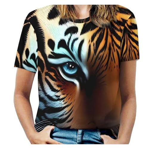 T-shirt grande taille femme col rond pour masquer les complexes avec style imprimé tigre
