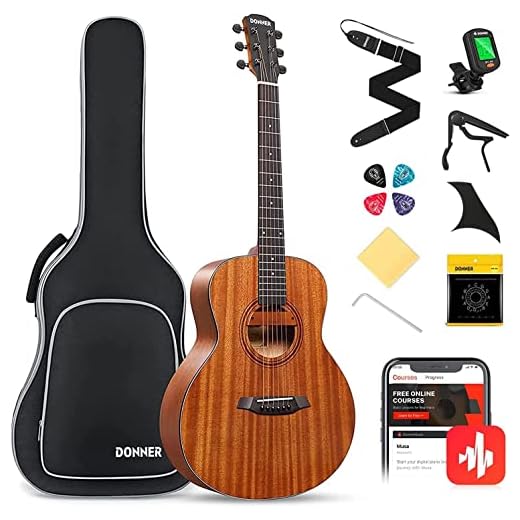 Donner Acoustic Guitar Electric 36 Inch All Mahogany with DSS-mini Soundhole Pickup for Beginner Adult Travel 3/4 Size Steel String Right Hand DAE-36M