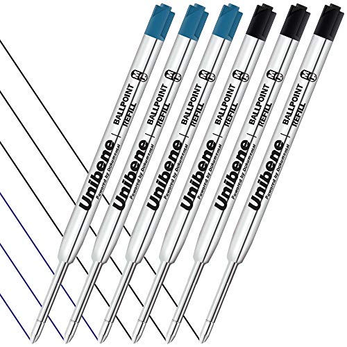 Unibene Parker Compatible Ballpoint Refills 12 Pack,1.0Mm Medium Point-6 Black&6 Blue, Smooth Writing Replaceable German Ink Tactical Pen Refills For Parker Ballpoint/Uzi Pen #TOP5