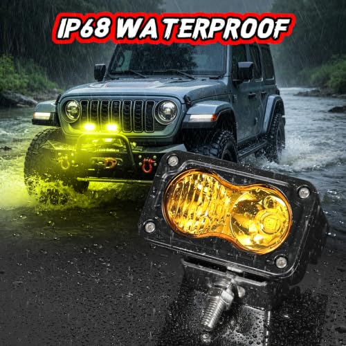 Image of LED Pods Yellow with Wiring Harness & Black Cover Fog Light