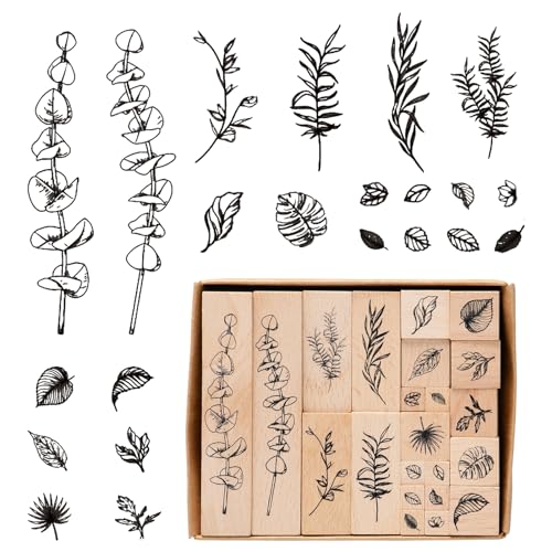 Rebanky 22 Pièces Tampon Bois Fleur, Plantes Vintage Style pour Lettre