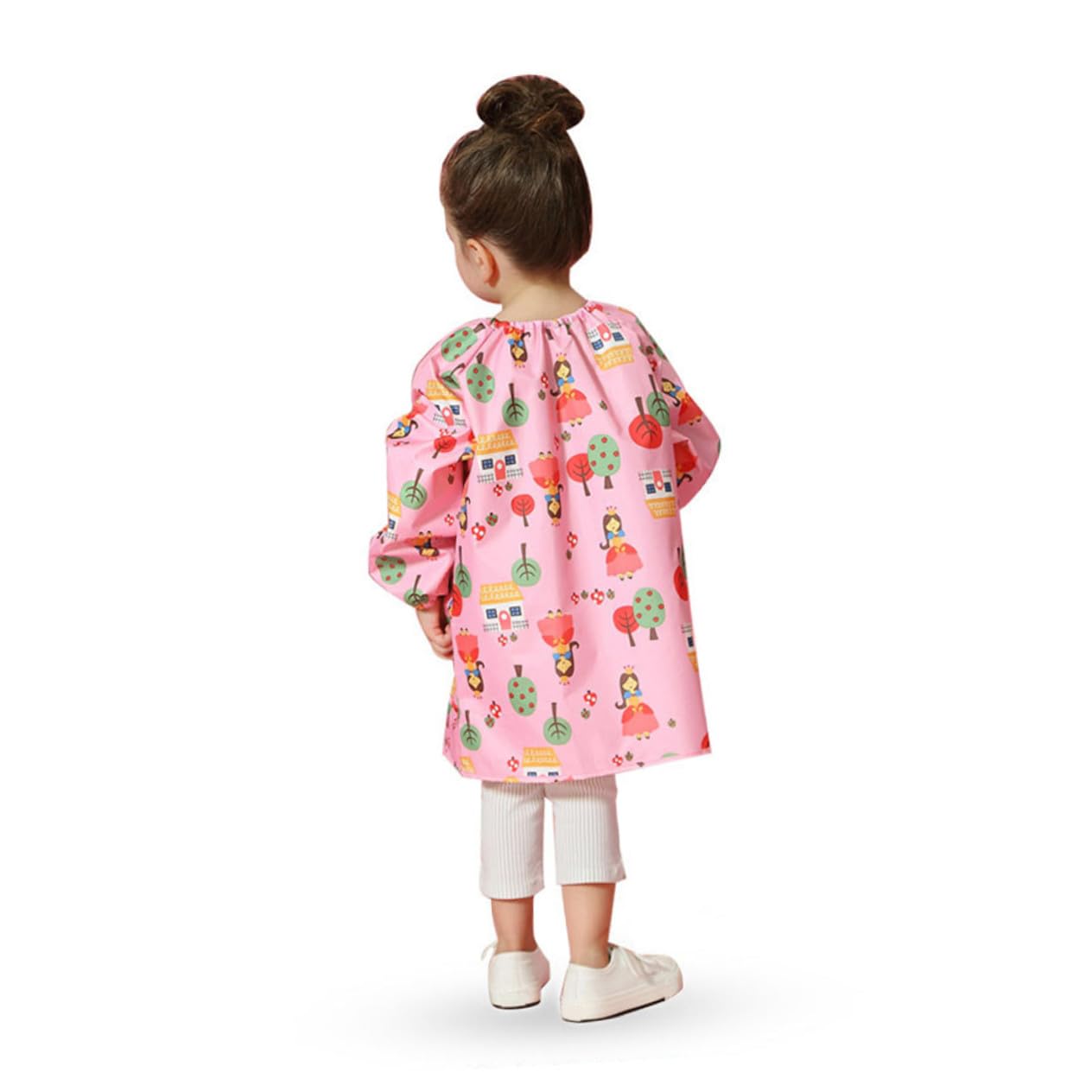 Tablier de Peinture Protection Blouse D'artiste Rose Imperméable en Polyester Respirant Manches Longues pour Garçon et Filles pour Activités Artistiques et Dessin