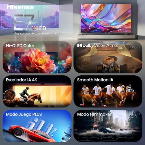 Miniatura 3 de Hisense 75E7S - Hi-QLED Smart TV 75 Pulgadas, Hi-QLED Color, Dolby Vision.Atmos, Escalador IA 4K, Smooth Motion IA, Modo Juego Plus, Dolby Vision IQ, HDR10+Adaptive