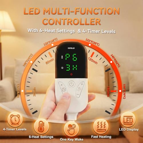 Image of King Size Heating Pad for Back Pain 32 inchx24 inch Extra Large Electric Heating Pad for Period Cramps Relief & Body Neck Shoulder Auto Shut Off Heat Pad Temperature Settings Machine Washable Red