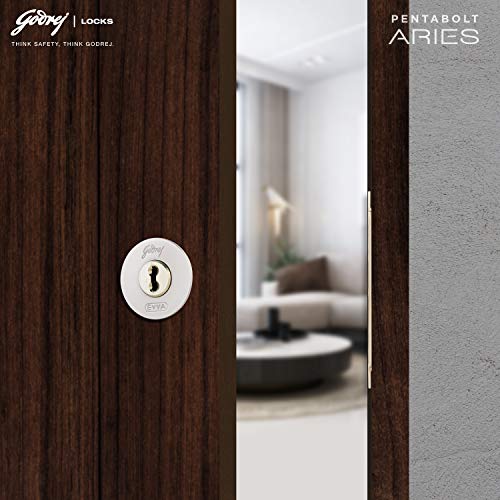 Image of Godrej Rim Lock I Pentabolt Aries 3KS I 5 Bolts I 2C Deadbolt I for Inside Opening Door l Left /Right Handed Doors I 4 Keys I 15-Year Warranty I Manual Locking I Vegas Gold Finish