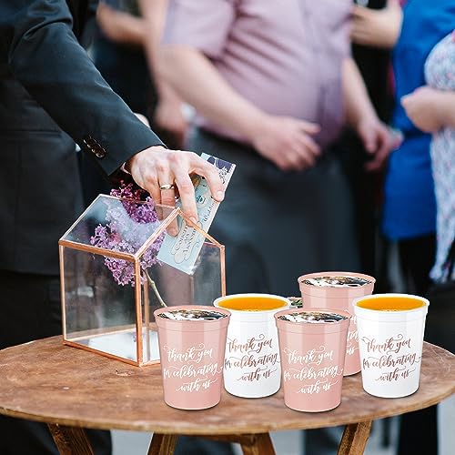 Umigy 16oz Party Reusable Plastic Cups Drink Tumblers Stadium Cups Bachelorette Party Team Bride Cups Bulk Thank You Cups for Wedding Birthday Baby Shower Engagement(Pink, White, 120 Pcs)