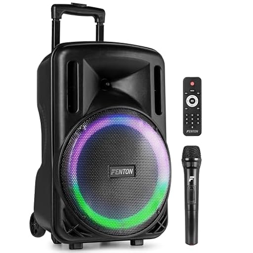 Fenton FT12LED MK2 - Altavoz portátil 700W con Bluetooth, micrófono inalámbrico, batería Recargable, Luces LED, USB, SD, AUX, emparejamiento estéreo, asa con Ruedas y Montaje en trípode | Ya disponible en tu tienda friki favorita! En mundofriki.es!