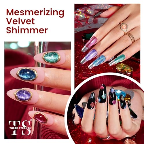 Image of THR3E STROKES Cat Eye Gel Nail Polish Set for Pink Brown Glitter Holographic Cat Eye, Salon Gel Manicure and Nail Art DIY at Home, Bright Moonlight (CLUSTER X)