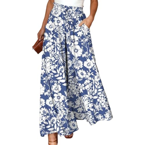 Women's Boho Floral Print Wide Leg Long Pant 2025 Spring Lightweight Breathable Casual Beach Pants