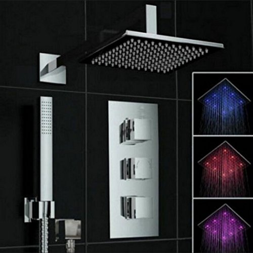 Pommeau de douche 20,3 cm chromé encastrable à jet pluie et mitigeur thermostatique