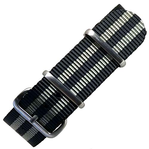 time+ 20mm Military G10 Style Premium Ballistic NylonWatch Band Strap Bond (Black & Grey Stripe) Brushed