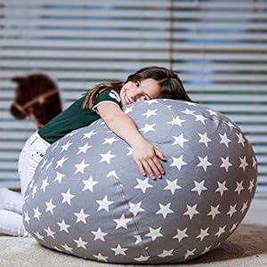 Wekapo Stuffed Animal Storage Bean Bag Chair Cover for Kids | Stuffable Zipper Beanbag for Organizing Children Plush Toys Large Premium Cotton Canvas (Grey star, X-Large) Wekapo Stuffed Animal Storage Bean Bag Chair Cover for Kids Stuffable Zipper Beanbag for Organizing Children Plush Toys Large Premium Cotton Canvas Grey star X Large