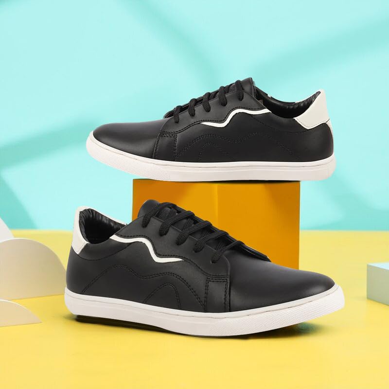 Image of FAUSTO Men's Classic Lace Up Elevated Look Sneaker Shoes with Contrast Sole|Low Ankle|Casual Shoe