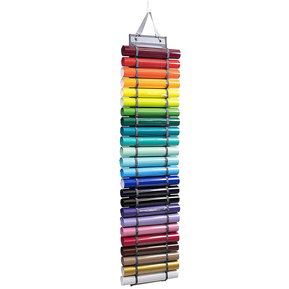 luolety Vinyl rolhouder, 24 compartimenten en 23 zakken vinyl opbergrek wandmontage over de deur wrap opknoping organizer voor warmteoverdracht papier