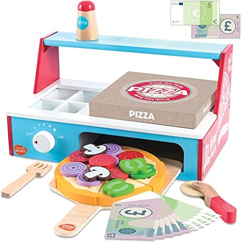 Bee Smart Pizza Toy Play Food Oven Wooden Pretend Set 30+ pcs - Kids Kitchen Food Toys Gift for Boy or Girl Cover