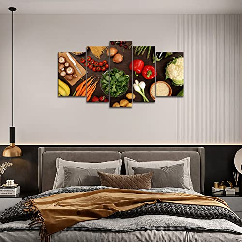 5 Panel Wall Art Fresh Look Color Healthy Eating Of A Table Top Full Of Fresh Vegetables Fruit And Other Healthy Foods Painting Pictures Print On Canvas Fruit The Picture For Home Modern Decoration #TOP3