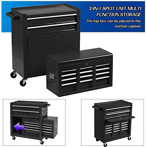 8-Drawer Rolling Tool Chest,Big Tool Chest and Tool Storage Cabinet,Tool Chest with 4 Wheels,Removable Portable Top Box with Lock Tool Chest for Garage and Warehouse (Black) - Thumbnail 4