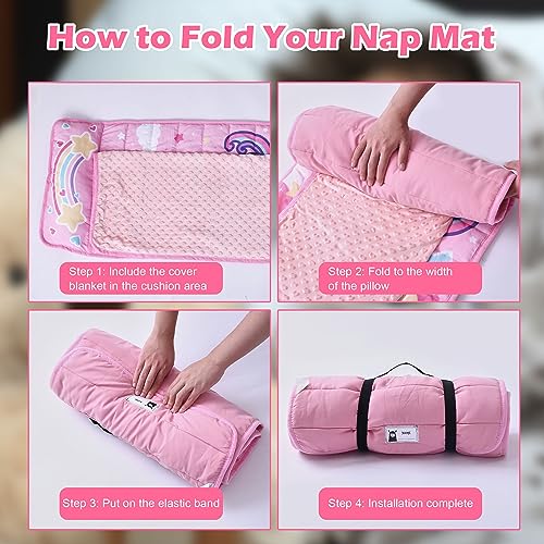 Image of TANOSHII Toddler Nap Mat with Pillow and Blanket, Unicorn Pattern- 21 inchx53 inch, Cozy, Soft, and Machine Washable, All-in-one Design - Nap Mats for Preschool, Travel and Daycare