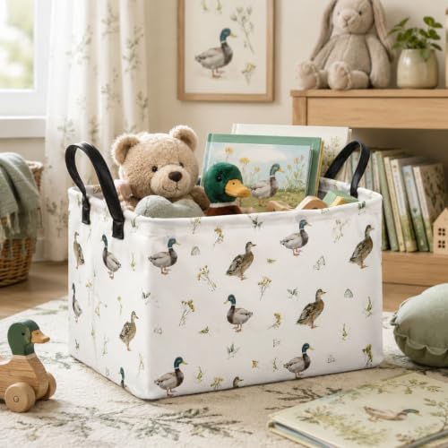 Image of Mallard Duck Storage Basket, Foldable Toy Bin, 14.5 x 10.2 x 9.4 Inches