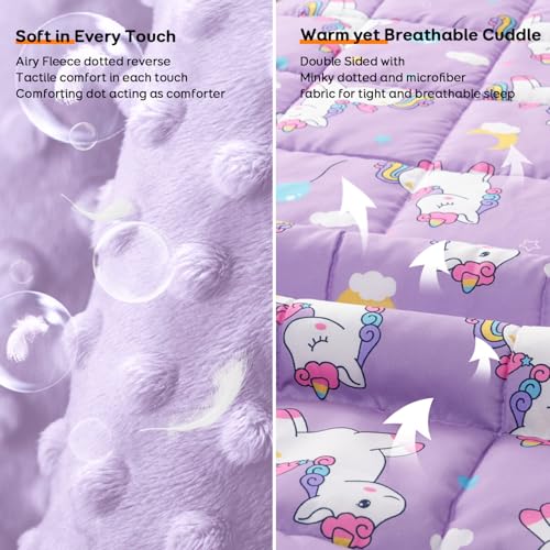 Uttermara Weighted Blanket 7 lbs, Ultra Cozy Minky Weighted Blankets with Cartoon Patterns, Heavy Blanket Great for Calming and Sleeping, 41x60 inches, Purple Unicorn