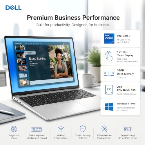 Image of Dell 16 Touchscreen Laptop DC16251, Intel Core 7 150U, 32 GB DDR5, 2 TB SSD