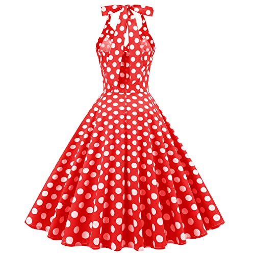 Image of 1950s Dresses for Women Vintage Retro Cocktail Party Swing Dresses Halter Floral Rockabilly 50s Polka Dot Pin up Dress
