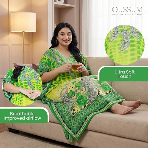 Image of Oussum Women Long Maxi Plus Size Polyester Kaftan Gown, Womens Kaftan Dresses Lounge Resort Wear, Plus Size Kaftan