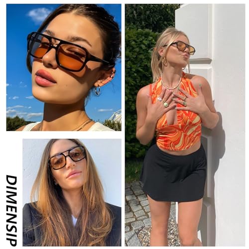 Retro 70s Avaitor Sunglasses for Women Men, Vintage Square Orange Sun Glasses - UV Protection3