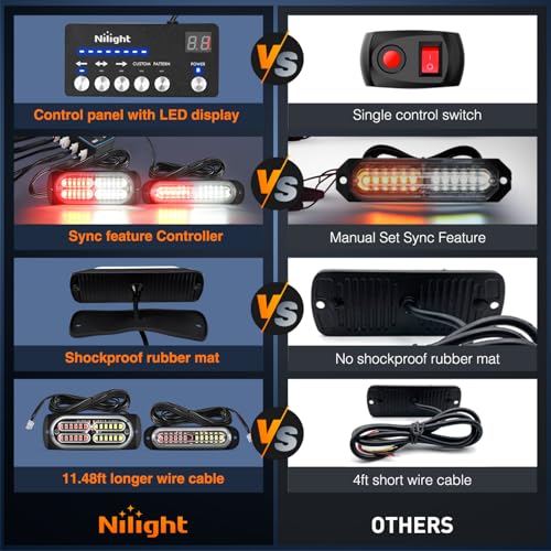 Image of Nilight 8PCS Led Strobe Lights with Controller 12V 24V Sync Red White | Emergency Hazard Warning Light 12 24 LED Surface Mount for Vehicle Car Truck RV ATV